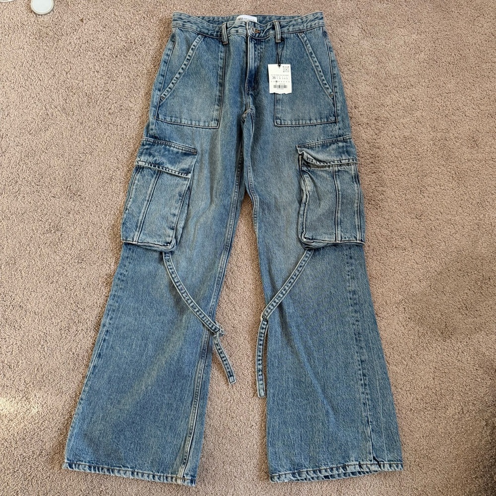Zara Blue Denim Cargo Jeans Size 4